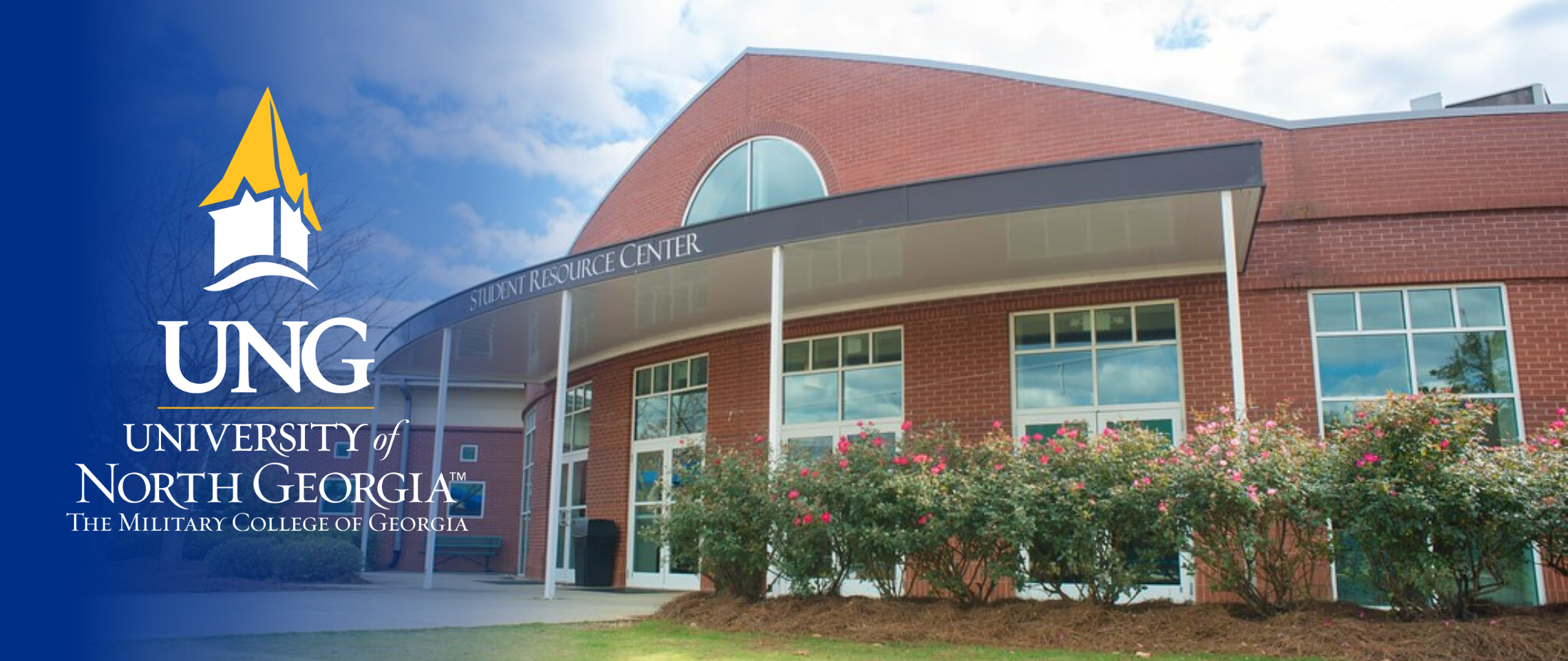 Student Resource Center building against a blue sky with clouds